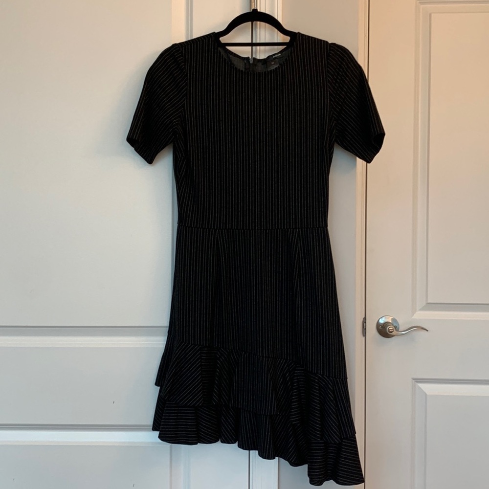 Aqua brand asymmetric black and white pin stripe dress